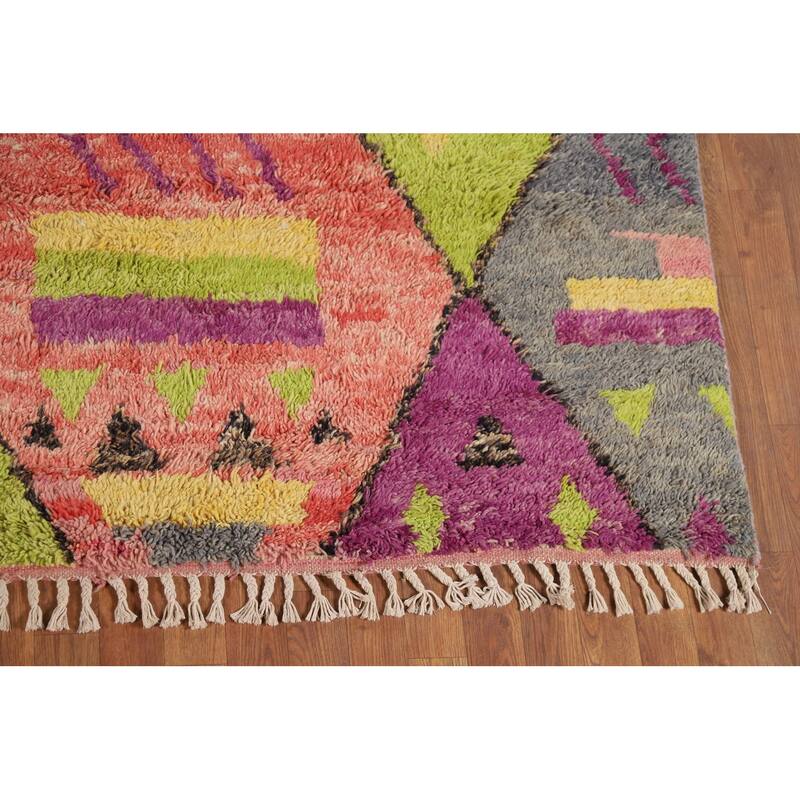 Plush Colorful Moroccan Oriental Area Rug Handmade Wool Carpet - 8'0" x 10'10"