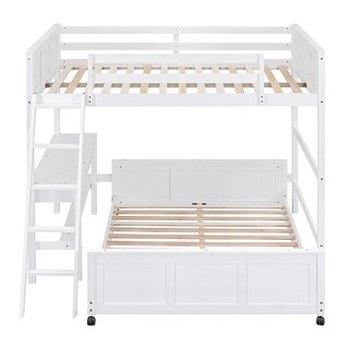 Muti-Functional Full Over Full Bunk Bed with Desk,Two Drawers Inside Desk