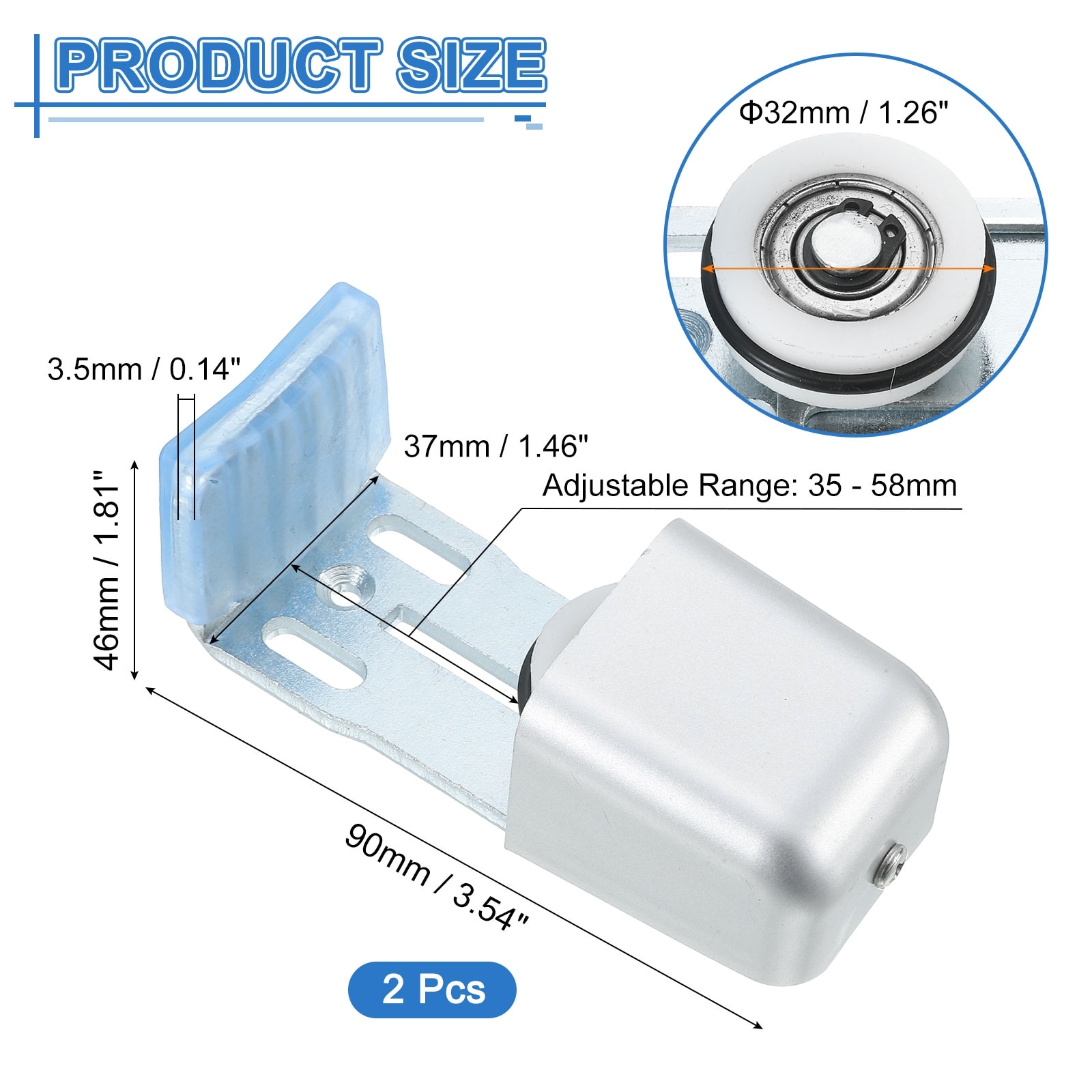 Sliding Barn Door Guide, 35-58mm Adjustable Stay Roller with Silicone Pad