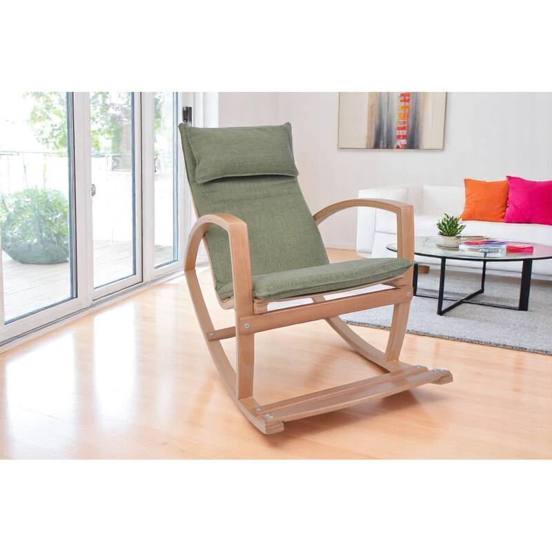 Modern Rocking Chair, Modern Accent Rocker Armchair With Wooden Frame, Upholstered High Back Wooden Rocking Chair - Green