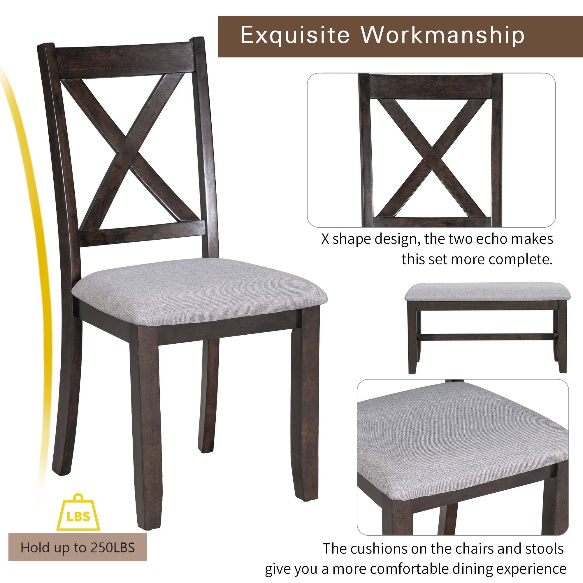 6Piece Solid Wood Dining Set with Foldable Table and Chairs Family