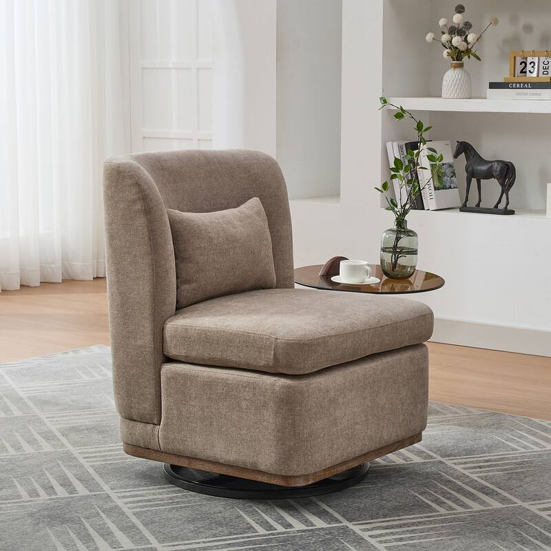 Chenille Upholstered Swivel Accent Chair, Armless Sofa Chair with Pillow, Lounge Reading Chair with Metal Base