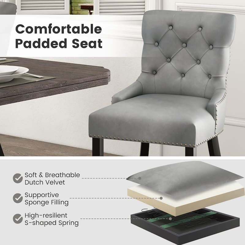 Gymax Upholstered Dining Chairs Set of 2 w/ Rubber Wood Legs Padded
