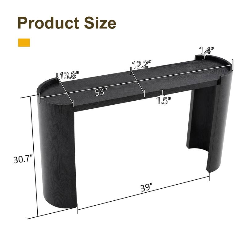 Black curved foyer table - Black wood grain minimalist entrance small space living room sofa side table