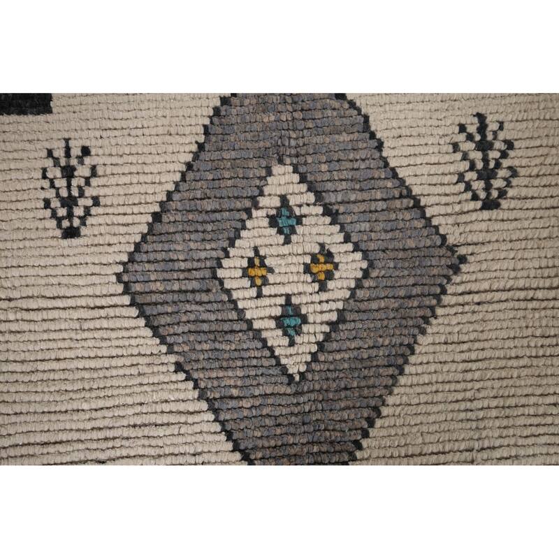 Geometric Moroccan Area Rug Hand-Knotted Wool Carpet - 6'8"x 11'0"