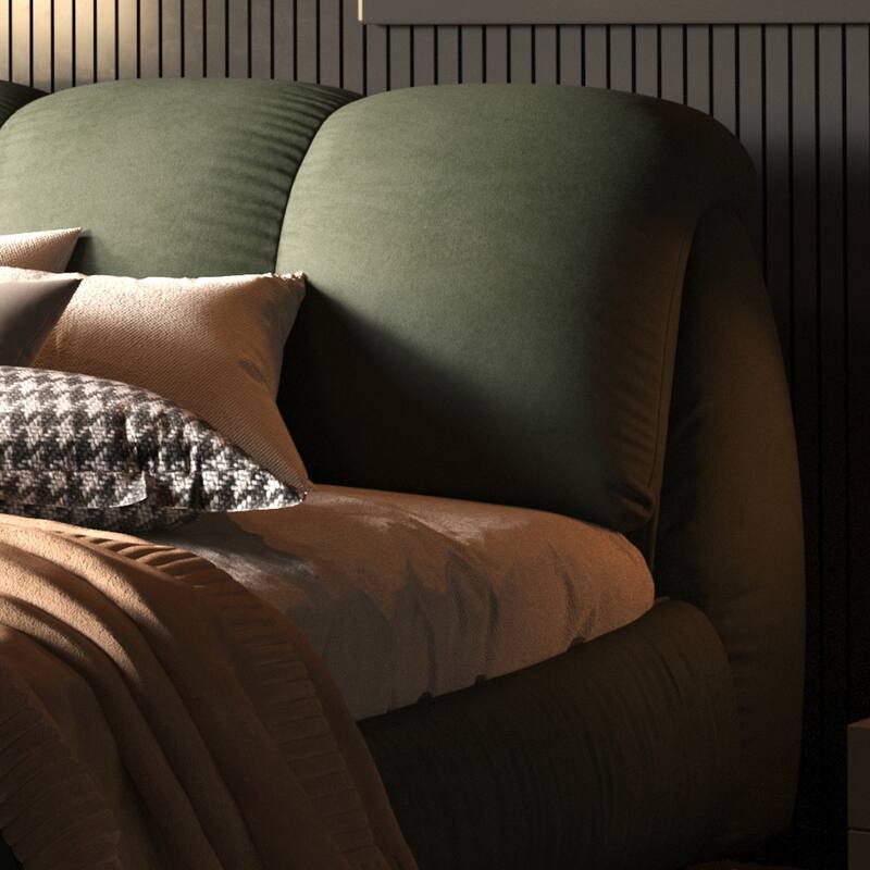 Sturdy King Size Upholstered Bed Frame with Elegant Headboard and Solid Wood Construction.