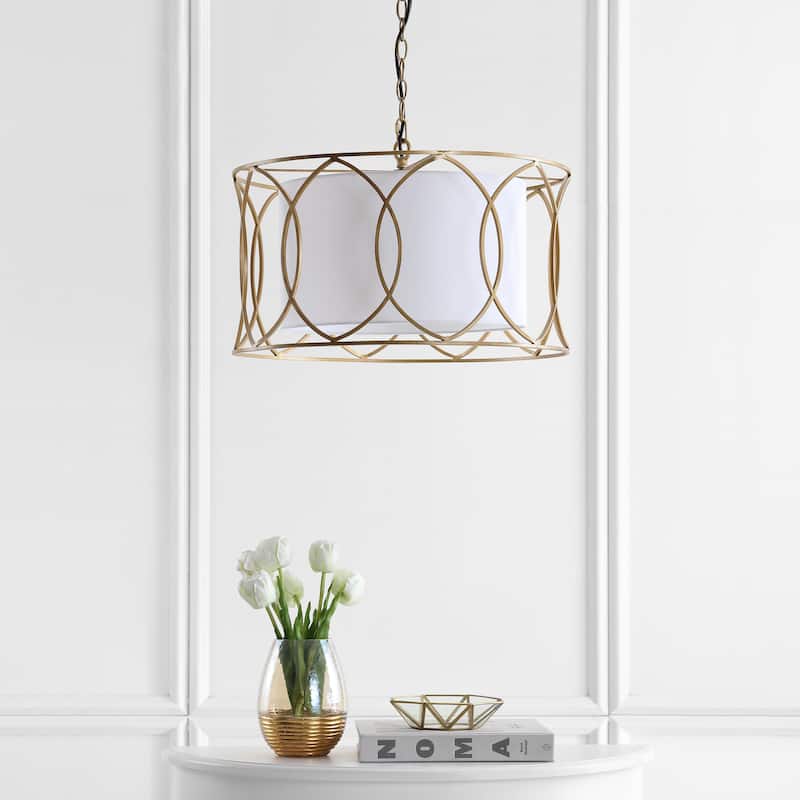 SAFAVIEH Lighting Evisa Gold Adjustable Pendant Lamp - 21.5"x21.5"x17-89" - 22Wx22Dx89H