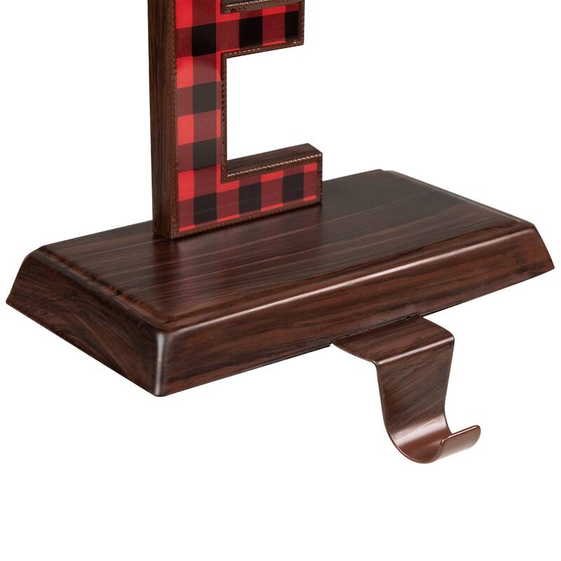 Set of 5 Red Black Buffalo Plaid "PEACE" Christmas Stocking Holder 6"