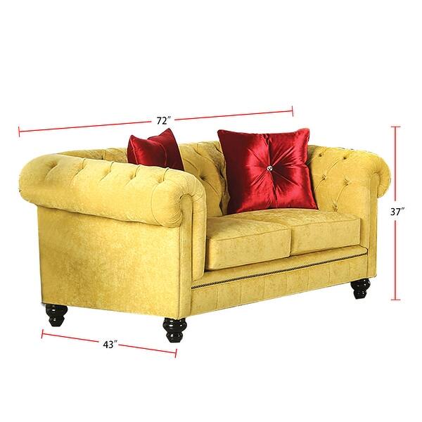 Microfiber And Wooden Loveseat With Nailhead Trim in Royal Yellow Bed