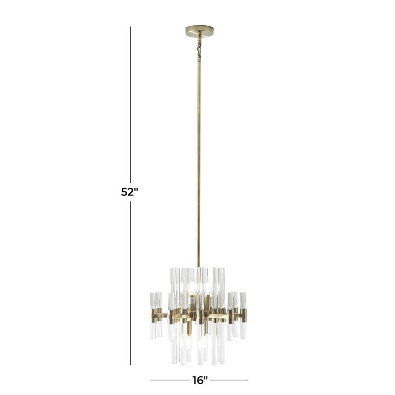 Metal Crystal Embellished 8 Light Room Chandelier with Link Style Chain - Gold - Roche River Decor