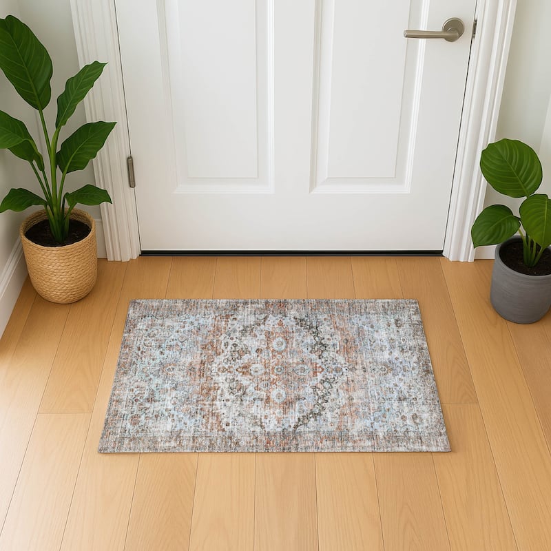 Premium Washable Super Soft Traditional Vintage Mayfield Rug - Paprika - 1'8" x 2'6"