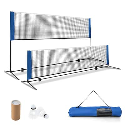 Gymax 14FT Adjustable Badminton Net Set W/2 Shuttlecocks Portable