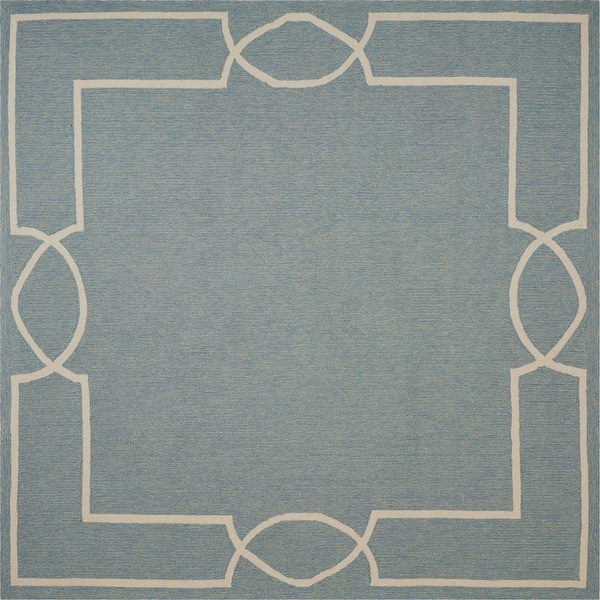 7' Spa Blue Hand Hooked Uv Treated Bordered Round Indoor Outdoor Area Rug 7' Spa Blue Hand Hooked Uv Treated Bordered Round Indoor Outdoor Area Rug