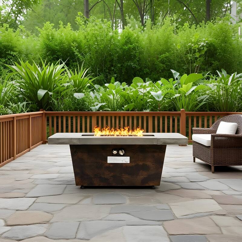 Rossetta Modern 42" Concrete Textured Gas Fire Pit, Outdoor Patio Table