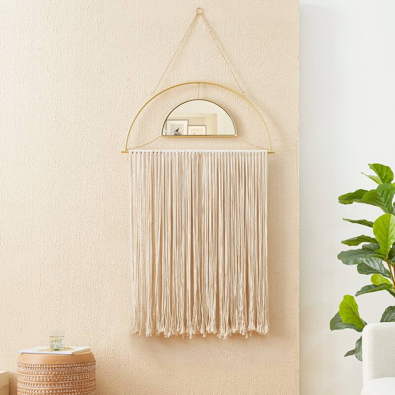 Glitzhome Regency Modern/Boho Metal Semi-moon Specialty Wall Mirror With Tassels Drawing Room Bedroom Decor - 67"H