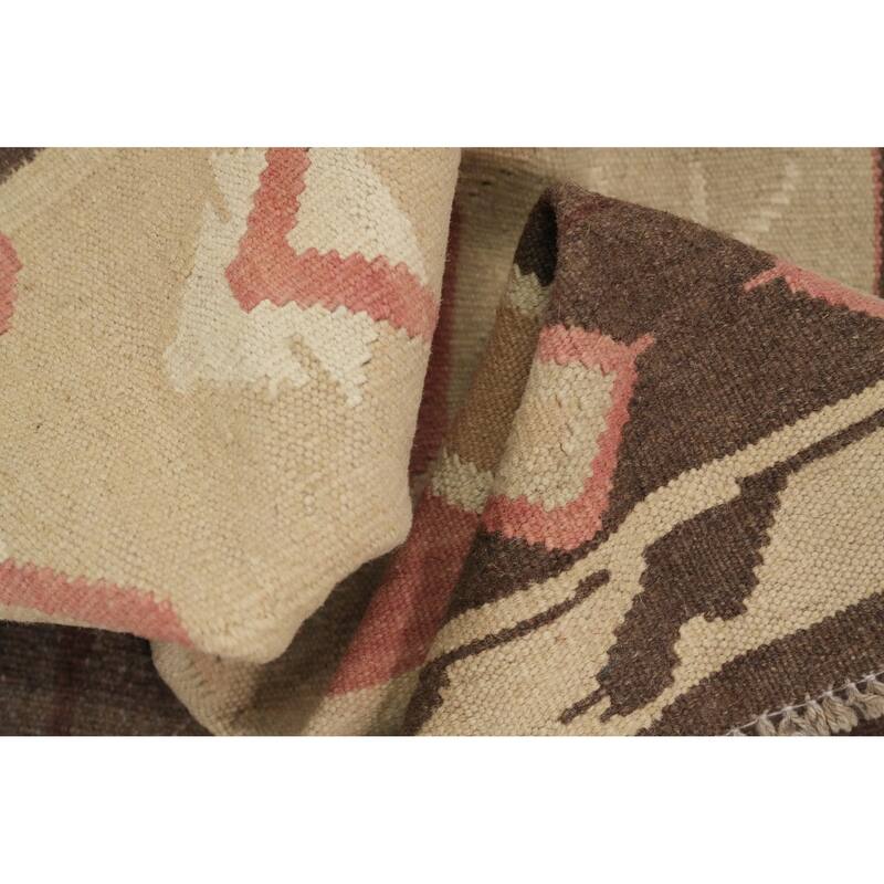 Hand Woven Oriental 100% Wool Carpet Southwestern Tribal Brown Kilim Area Rug - 11' 5'' X 9' 8''