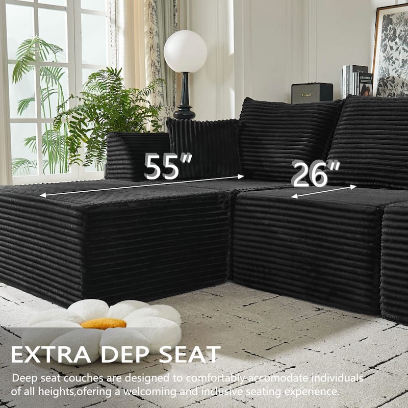 130" U-Shaped Corduroy Sectional Sofa with 2 Ottomans, No Assembly Required