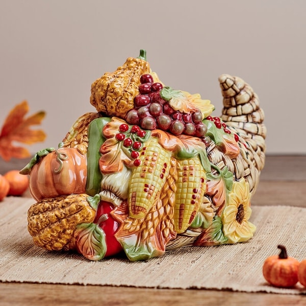 Fitz and Floyd Fall Harvest Cornucopia Cookie Jar, 12 Inch - Bed