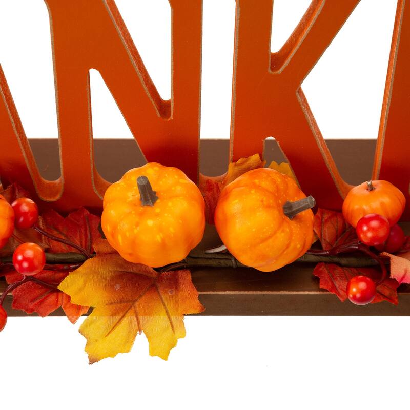 Glitzhome 20"L THANKFUL Word Sign Wooden Table Decor for Fall Thanksgiving