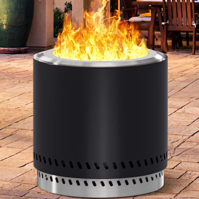 Stainless Steel Wood Burning Smokeless Portable Round Fire Pit Table - 15"