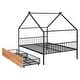 preview thumbnail 9 of 13, Black Full Size Metal House Bed with Two Drawers & Roof