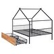 preview thumbnail 24 of 28, Full Size Metal House Bed with Two Drawers and Roof for Kids, Boys and Girls, Bedroom
