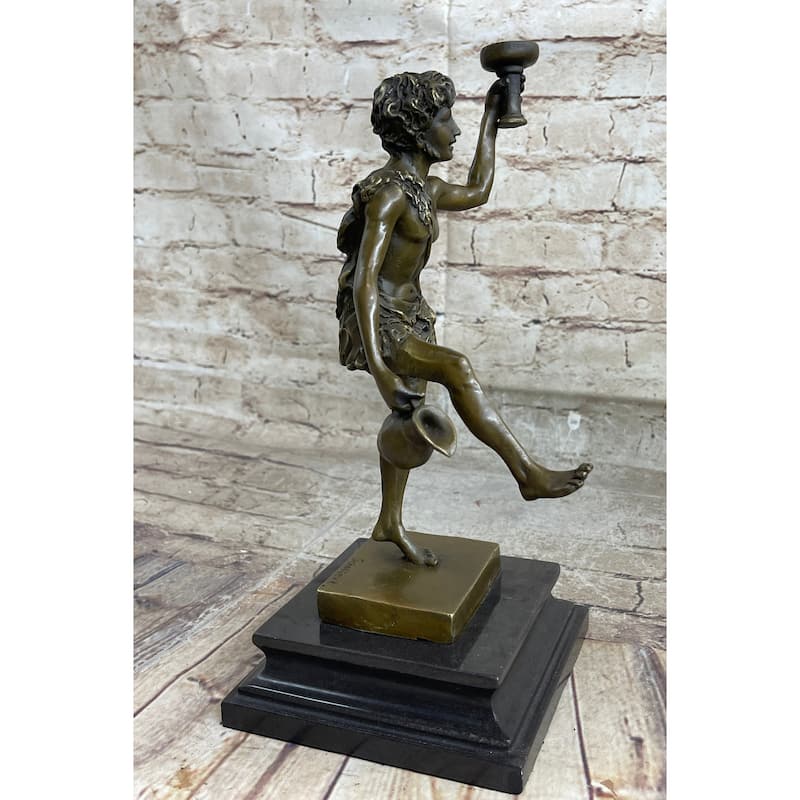 Greek Roman God Of Wine Dionysus Bacchus Bronze Sculpture Statue On Marble Base