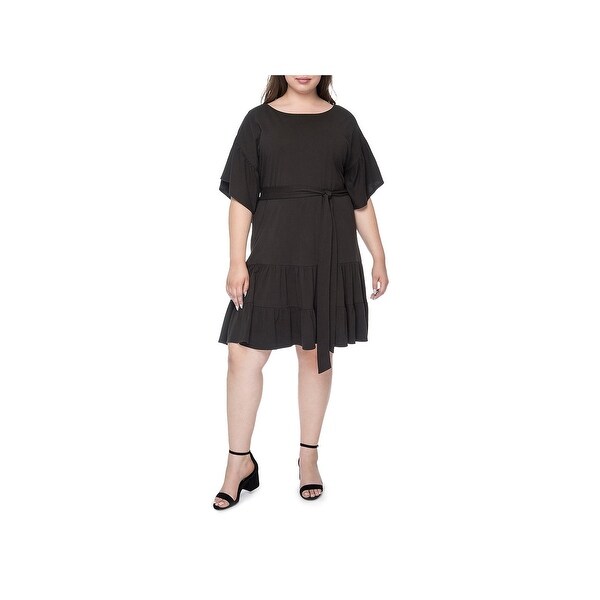 Bobeau Womens Plus Casual Dress Cotton Short Sleeves