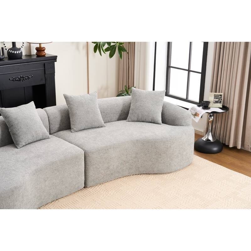 Modular Curved Sectional Sofa, Full Compression 4-Seater Foam Couch, Chenille Boneless Cloud Sofa for Living Room, Bedroom