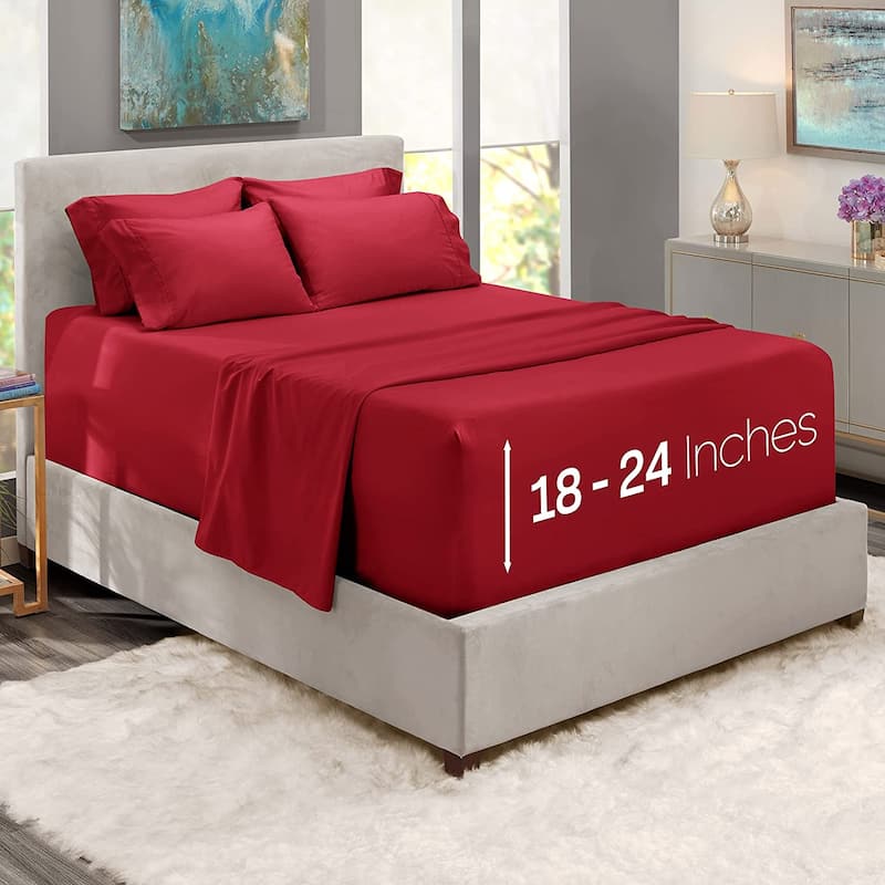 Empyrean Bedding 18"-24" Extra Deep Pocket Sheets Set - Ultra Soft Luxury Bed Sheet Set - Twin XL - Burgundy Red