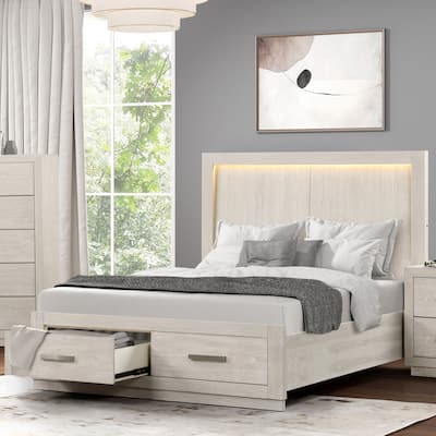 Furniture of America Argentil Light Grey Storage Platform Bed with LED Headboard