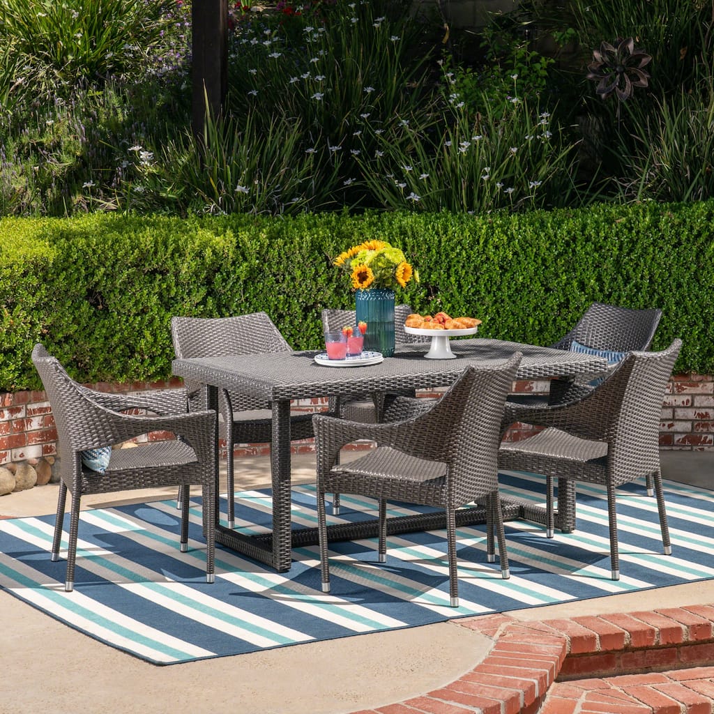 Abbott Outdoor 7 Piece Wicker Dining Set by Christopher Knight Home - N/A