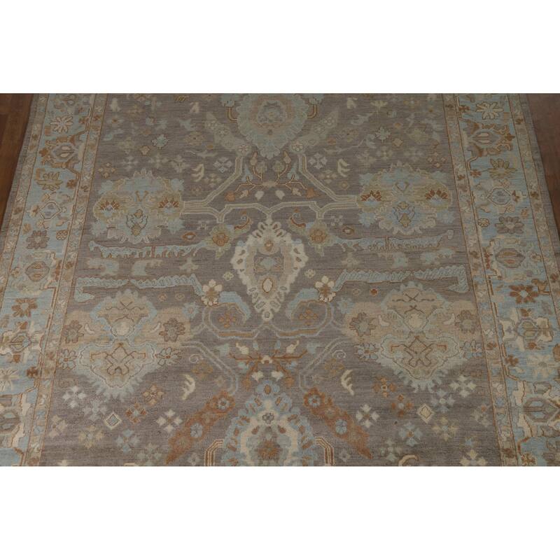 Hand Knotted Oriental 100% Wool Carpet Transitional All-Over Greys & Charcoal Oushak Area Rug - 11' 8'' X 8' 2''