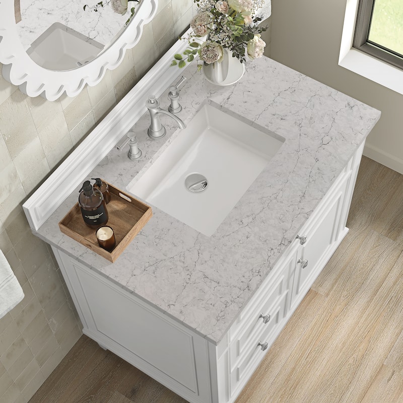 James Martin Vanities Lorelai 36" Single Vanity, Bright White - Eternal Jasmine Pearl