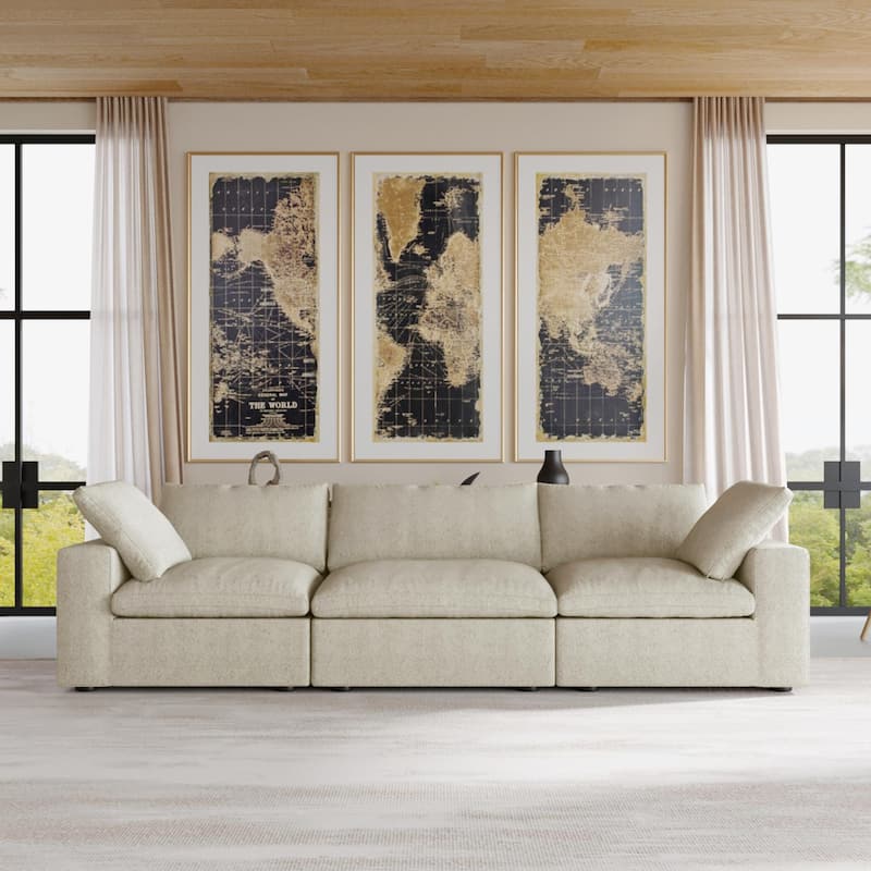 Upholstered Custom Sectional Sofa 3-Seat Couch