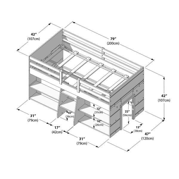 dimension image slide 1 of 4, Max and Lily Farmhouse Twin Low Loft Bed with 2 Bookcases