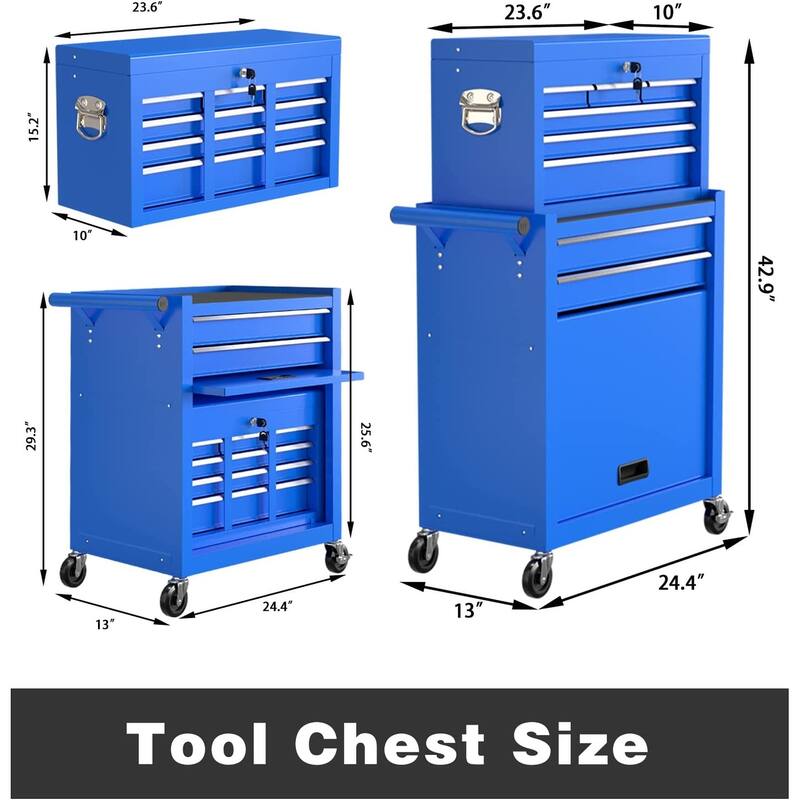 8-Drawer Rolling Tool Storage Cabinet with Detachable Top Tool Box