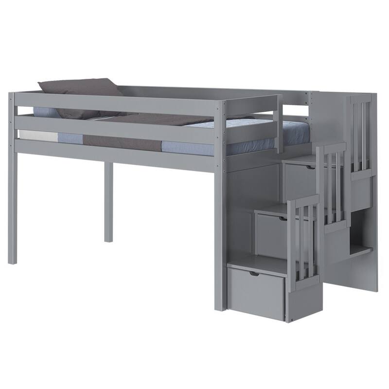 JACKPOT Contemporary Low Loft Twin Bed with 3 Step Stairway
