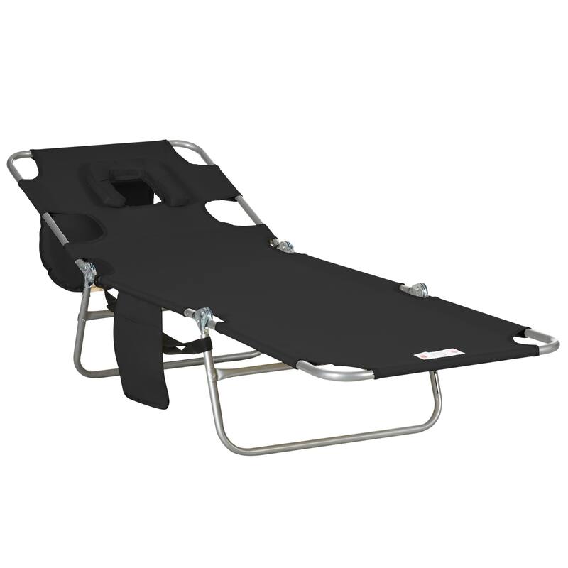 Folding sun loungers with face holes, arm slots and side pockets - Black