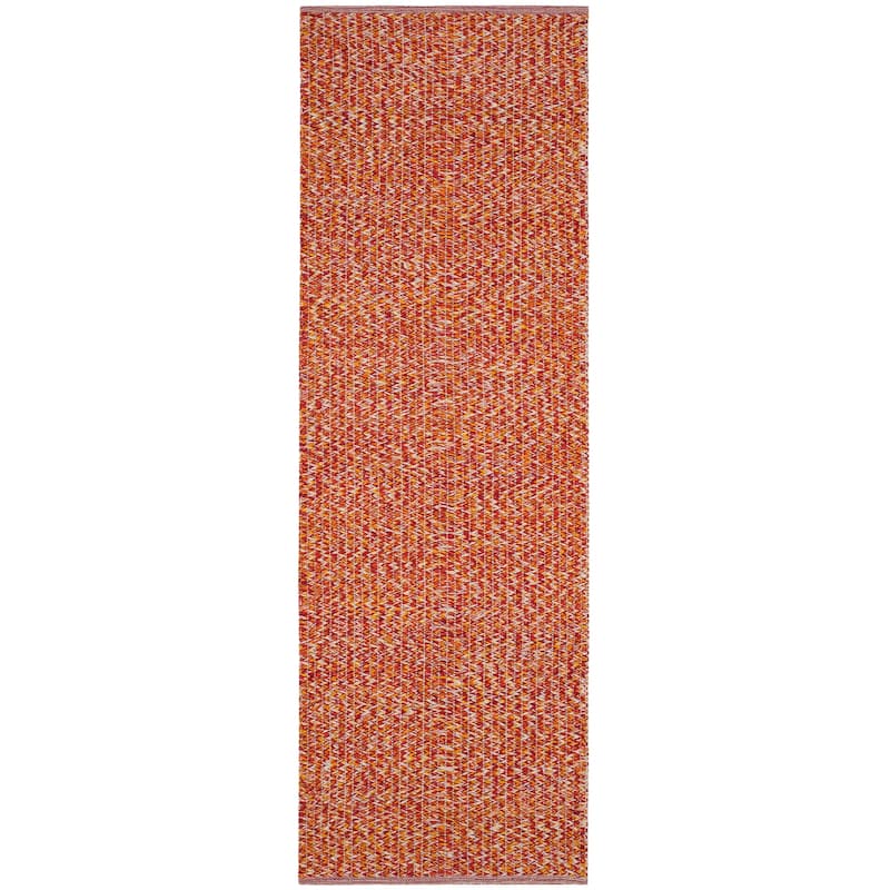 SAFAVIEH, Handmade Flatweave Montauk Gyrithe Casual Cotton Rug - 2'3" x 7' Runner - Orange/Multi