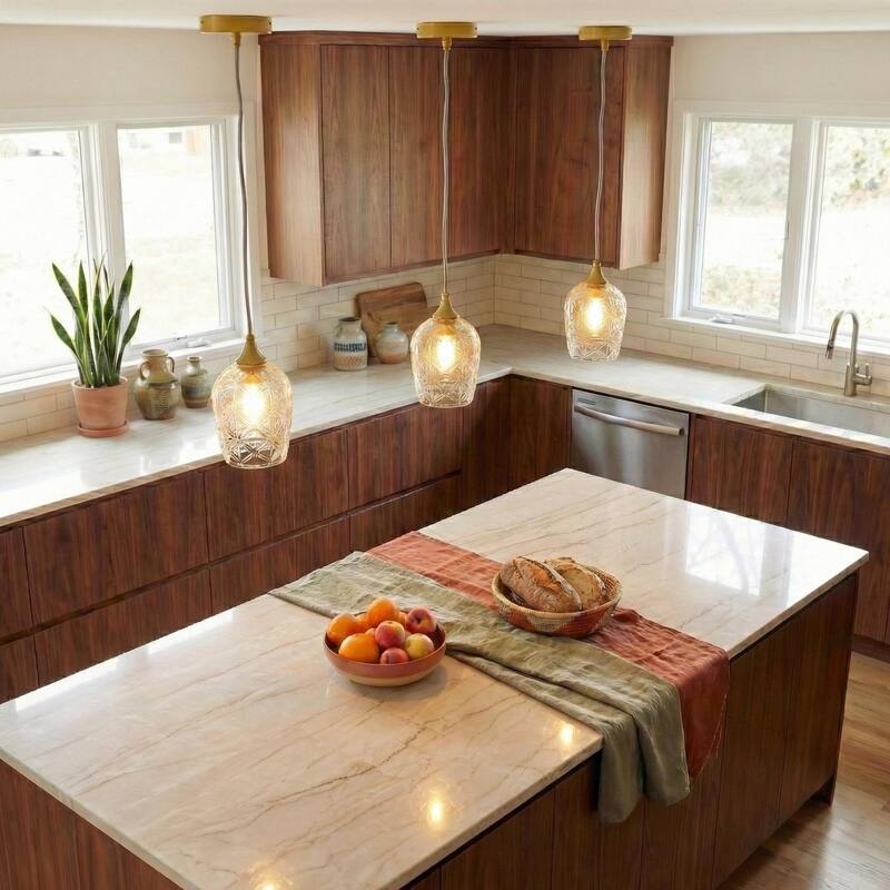 Crispy Vintage Glass Pendant Light with Textured Design - Gold