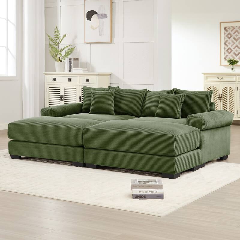 GDFStudio - Corduroy 2-Seater 92" Cloud Modular Sectional Couch with 2 Ottomans