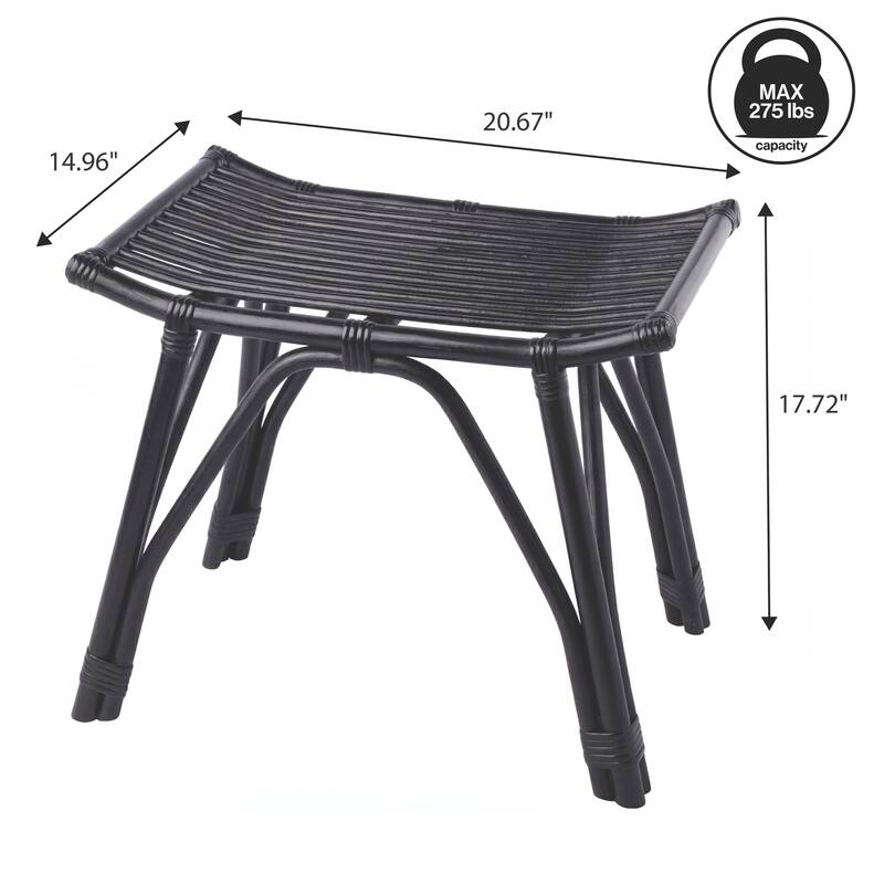 JONATHAN Y Gabriel Modern Bohemian Handcrafted Rattan/Teak Wood Curved Seat Accent Stool