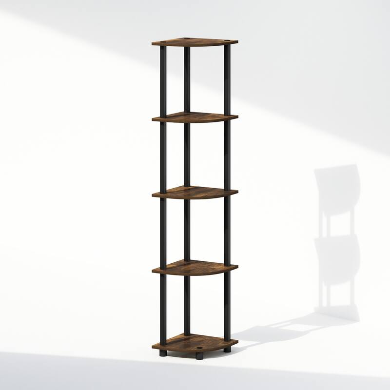 5 Tiers Wood Household Shelving Unit in Pine/Black (11.6 in. W x 57.7 in. H x 11.6 in. D)