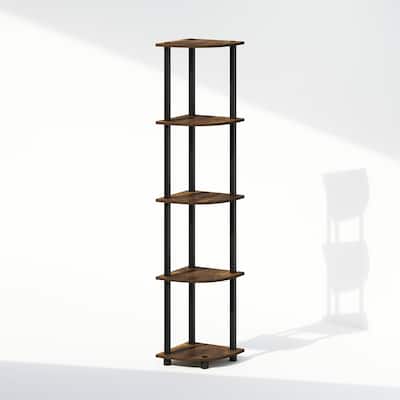 5 Tiers Wood Household Shelving Unit in Pine/Black (11.6 in. W x 57.7 in. H x 11.6 in. D)