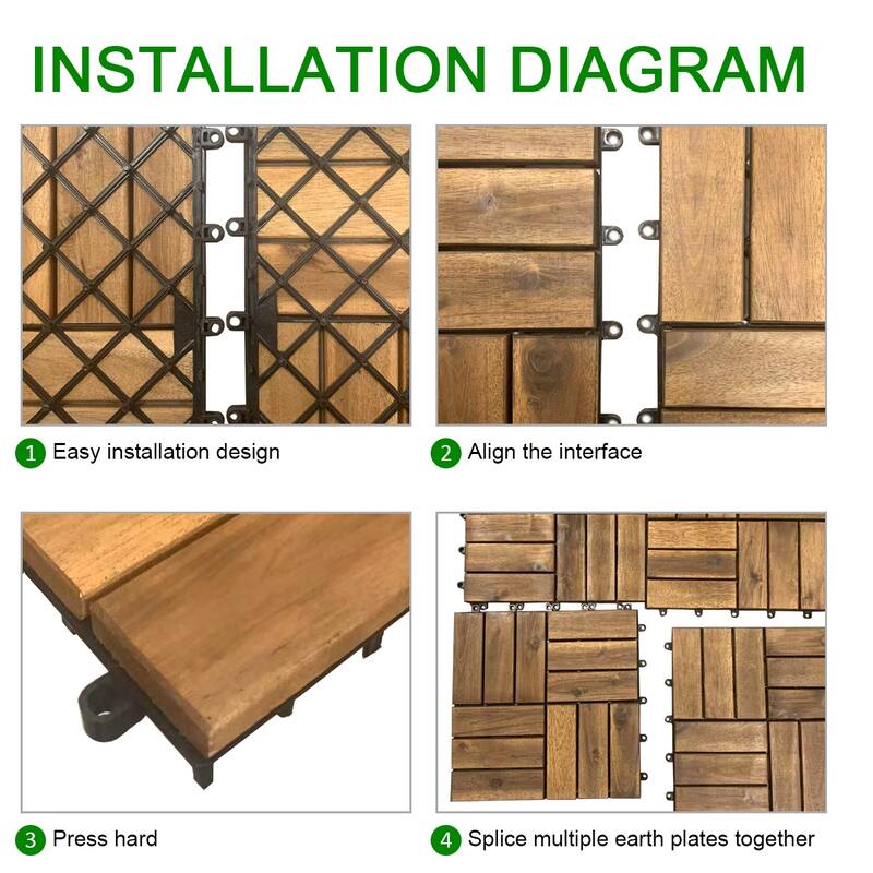 NOVO Solid Acacia 12 Slats Interlocking Flooring Deck Tiles,11.8" x 11.8" (10 Pack) - 11.8" x 11.8"(10p)