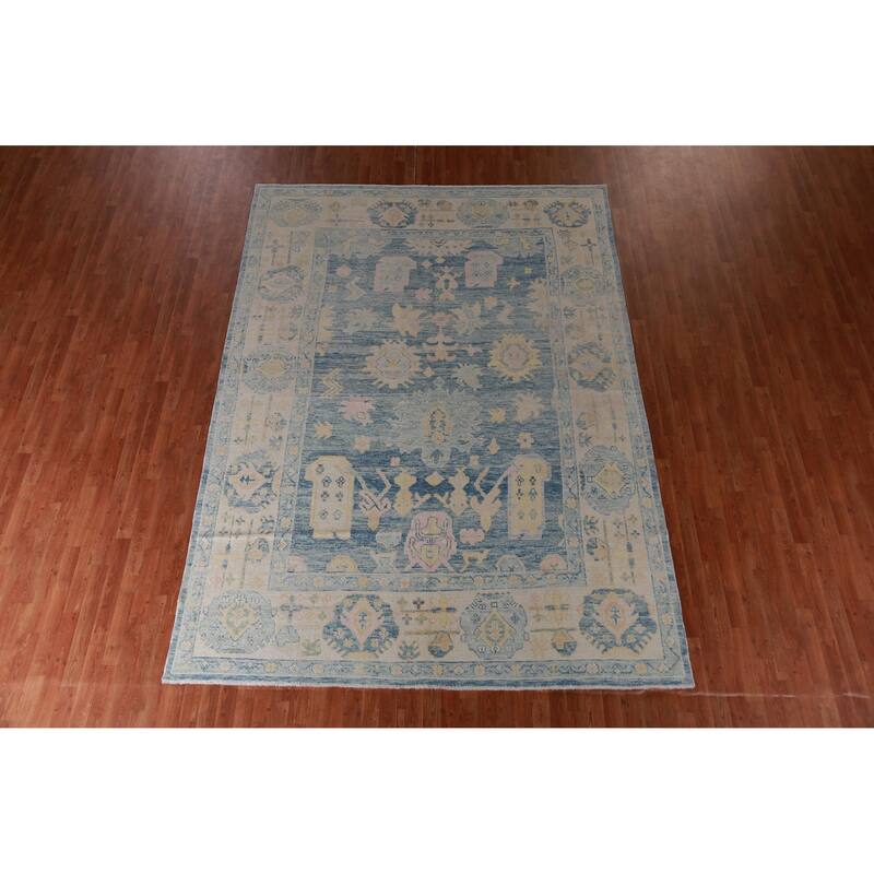 Hand Knotted Oriental 100% Wool Carpet Transitional All-Over Navy Blue & Blues Oushak Area Rug - 11' 5'' X 8' 3''