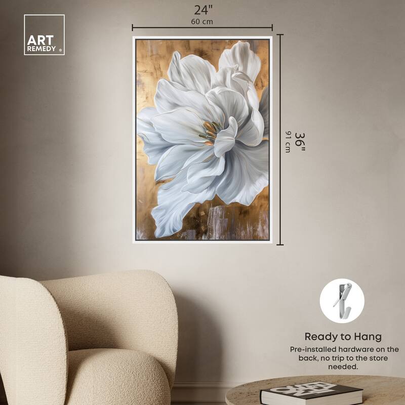 Art Remedy Bloom White Petals Framed Floral Fine 1 Piece Canvas Wall Art