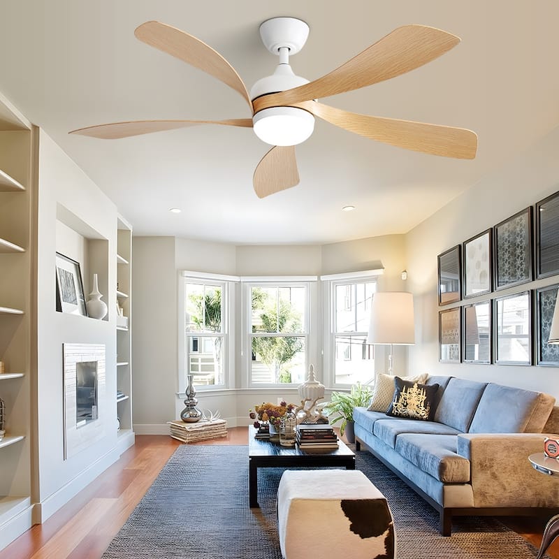 45 Inch / 52 Inch White Ceiling Fan with Dimmable LED Light and Remote, 6-Speed Reversible DC Motor, ABS Blades