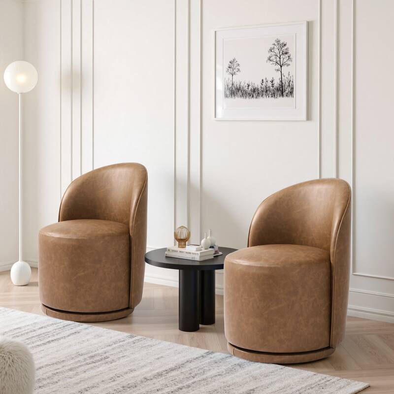 UIXE 2 Set Modern Upholstered Swivel Armless Side Dining Chairs - Brown/Leather
